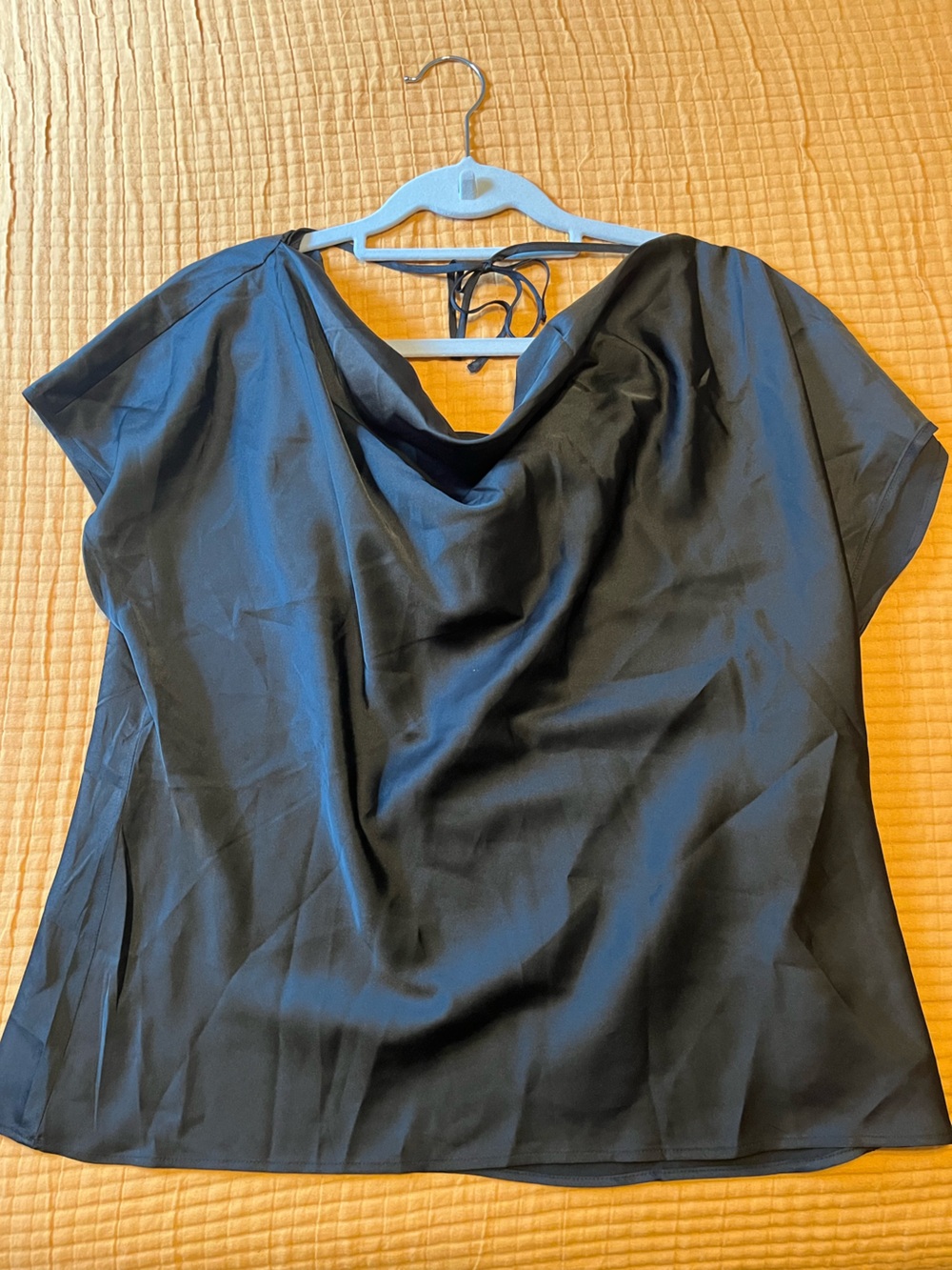 Banana Republic Black Draped-Neck Cap-Sleeve Blouse